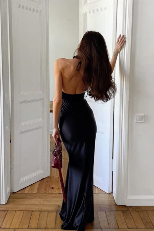 Satin High Neck Open Back Mermaid Gown 7