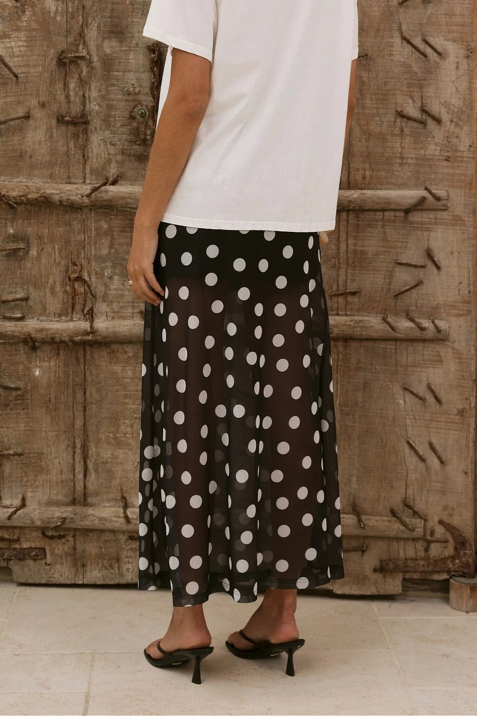 Polka Dot Sheer Casual Maxi Skirt