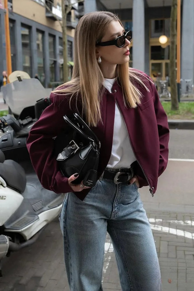 Burgundy Casual Zip Jacket 2
