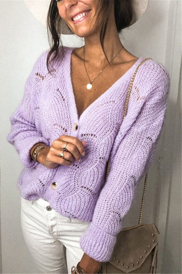 Chic V-neck Long Sleeve Knitted Cardigan for Stylish Comfort