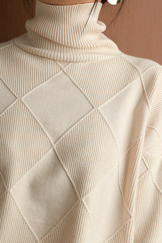 PrincessAce Diamond Pattern Turtleneck Long-Sleeve Sweater