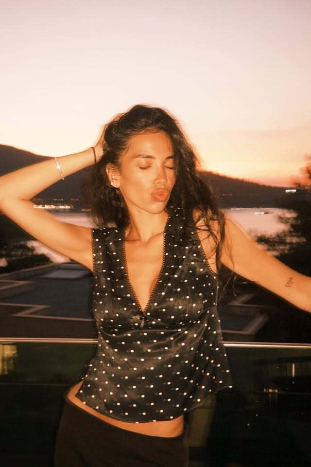 Polka Dot V-Neck Cami Crop Top - Fashionpara