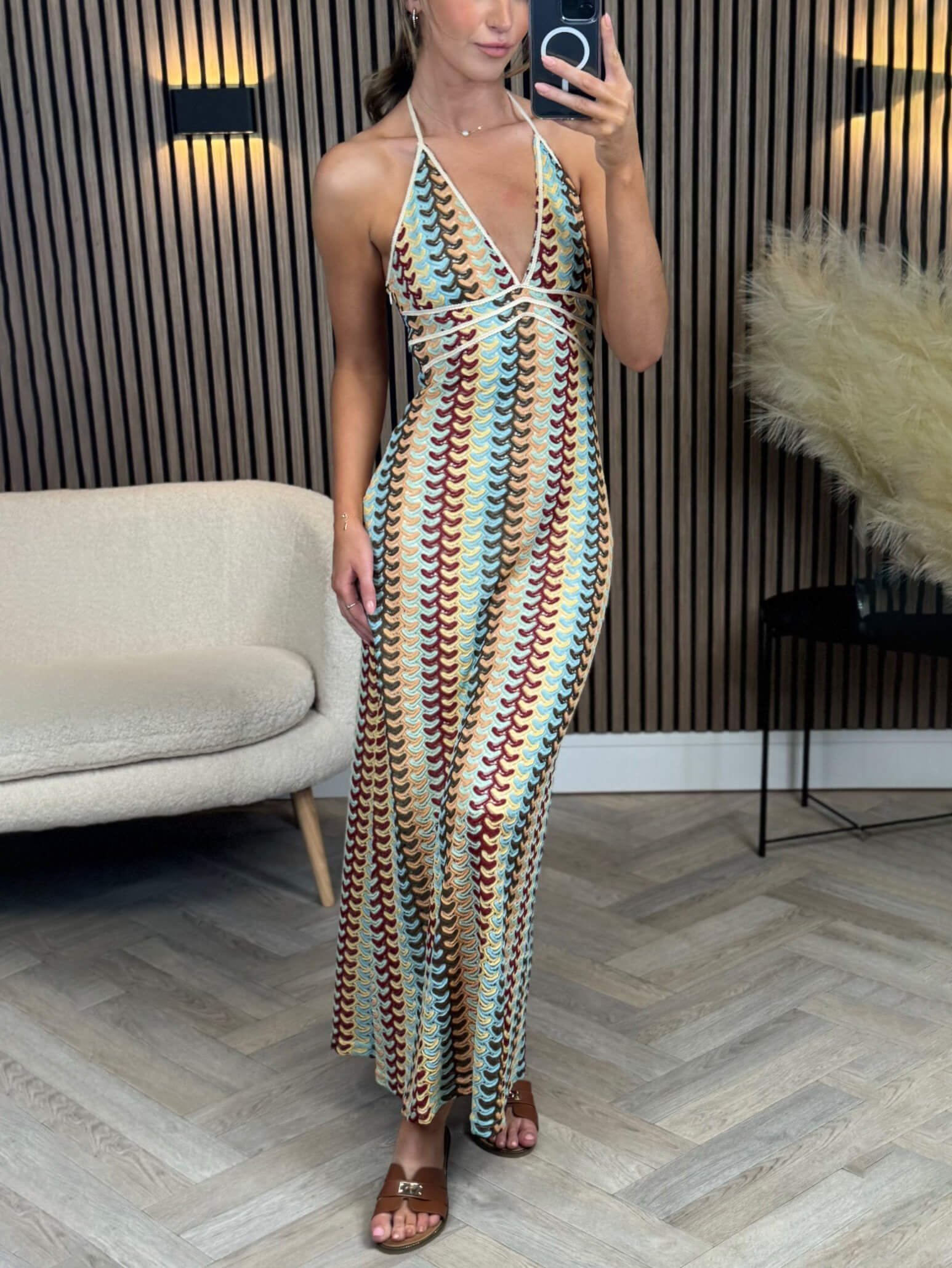 Exquisite V-Neck Crochet Suspender Maxi Dress - Fashionpara