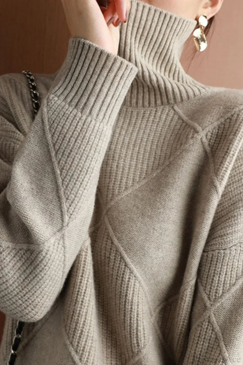 Diamond Pattern Turtleneck Loose Long-Sleeve Sweater