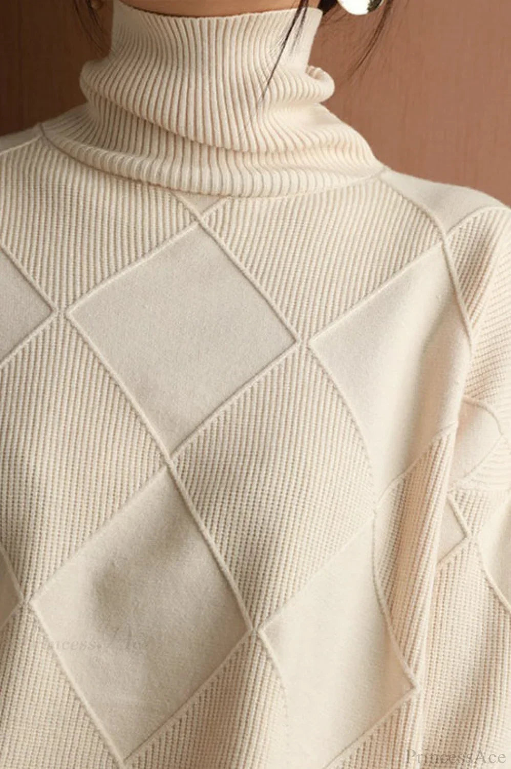 Diamond Pattern Turtleneck Loose Long-Sleeve Sweater