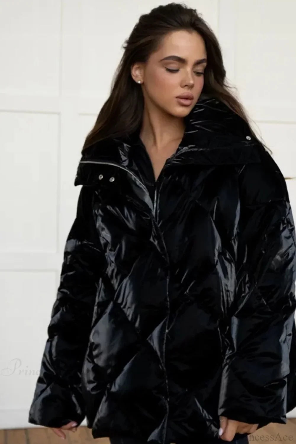 Diamond Quilted Matte Shiny Oversized Wide Lapel Coat 12