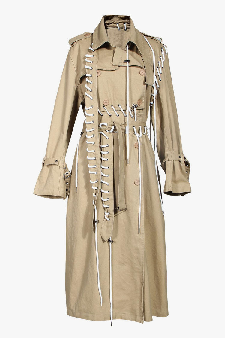 Distinctive Double Breasted Lace Up Trench Coat for Style