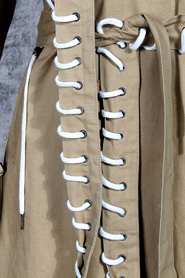 Distinctive Double Breasted Lace Up Trench Coat for Style