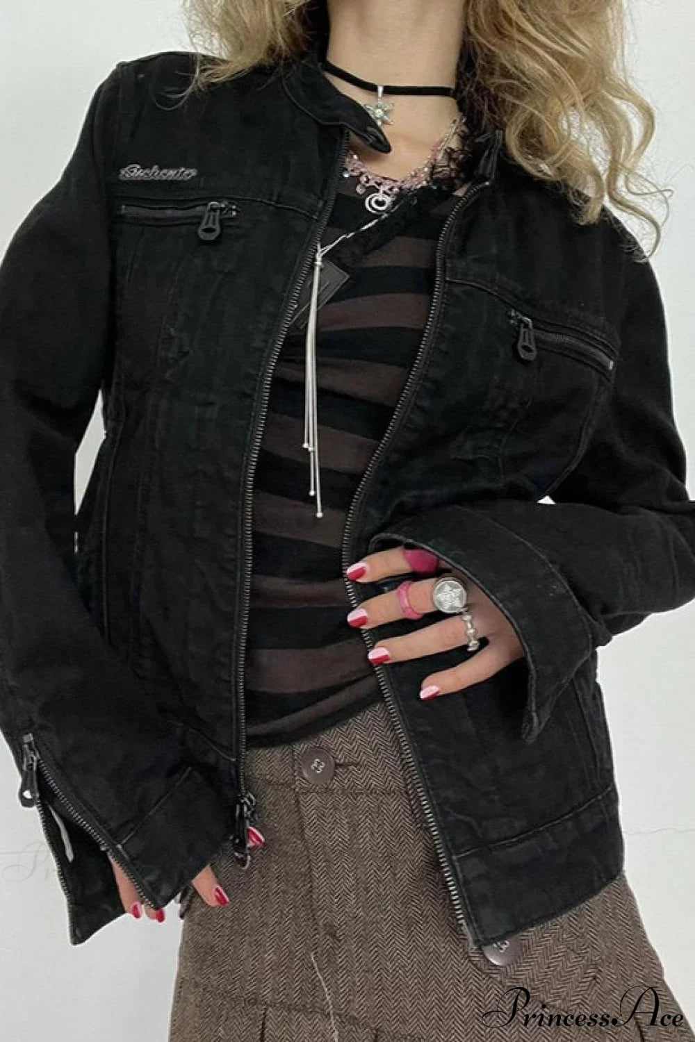 Distressed Black Denim Retro Casual Long-Sleeve Jacket