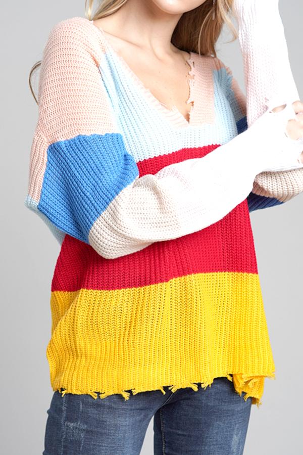 RadyRin Light Blue Distressed Sweater for Effortless Style