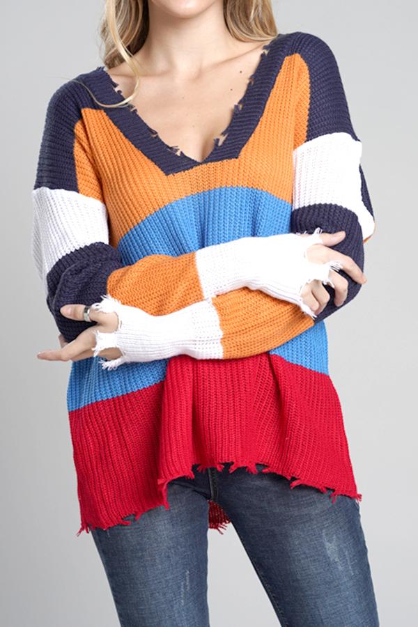 RadyRin Light Blue Distressed Sweater for Effortless Style