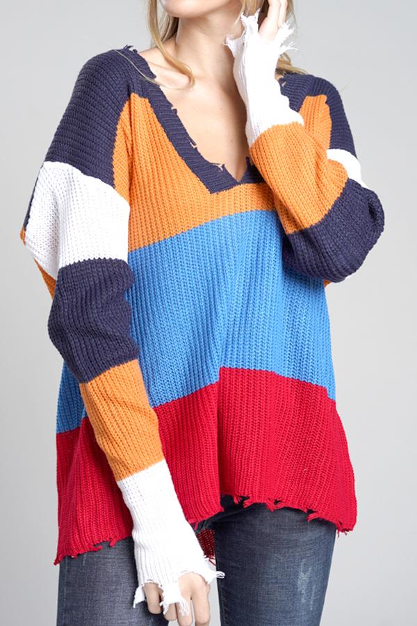 RadyRin Light Blue Distressed Sweater for Effortless Style