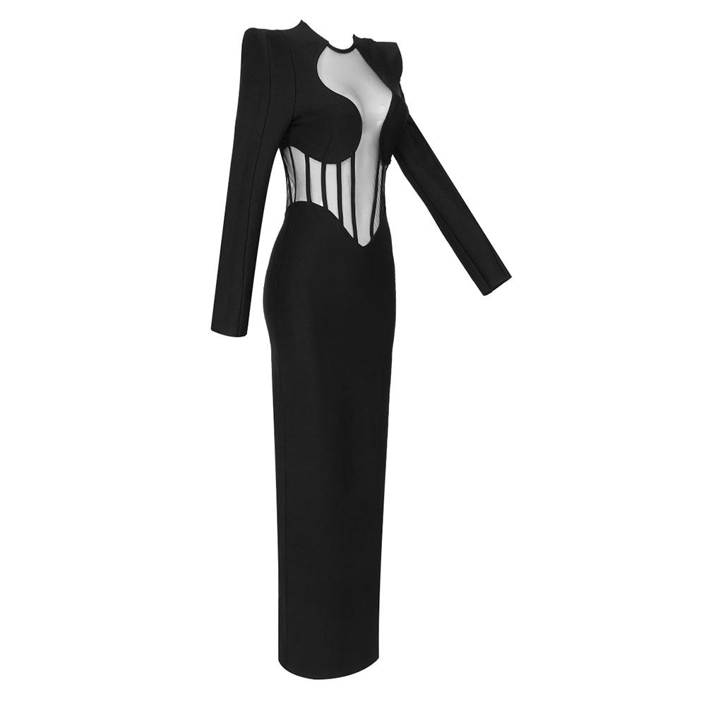 KittenAlarm - Dixie Long Sleeve Mesh Front Maxi Dress