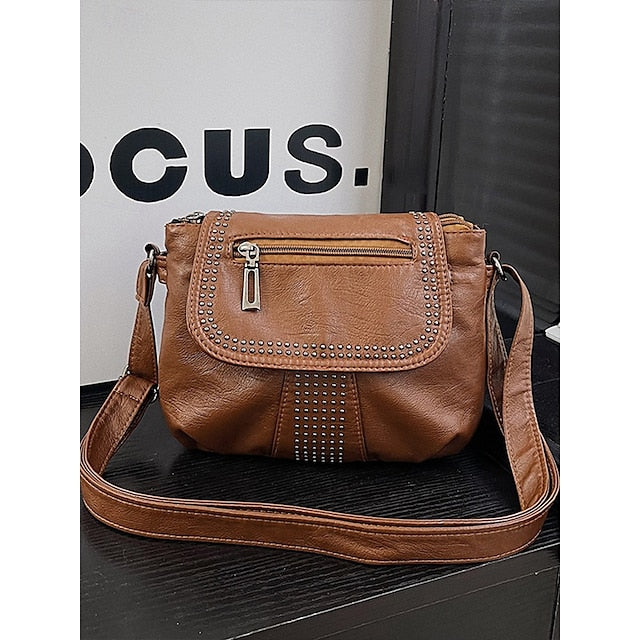 with Faux Bag Leather Brown Crossbody Studded