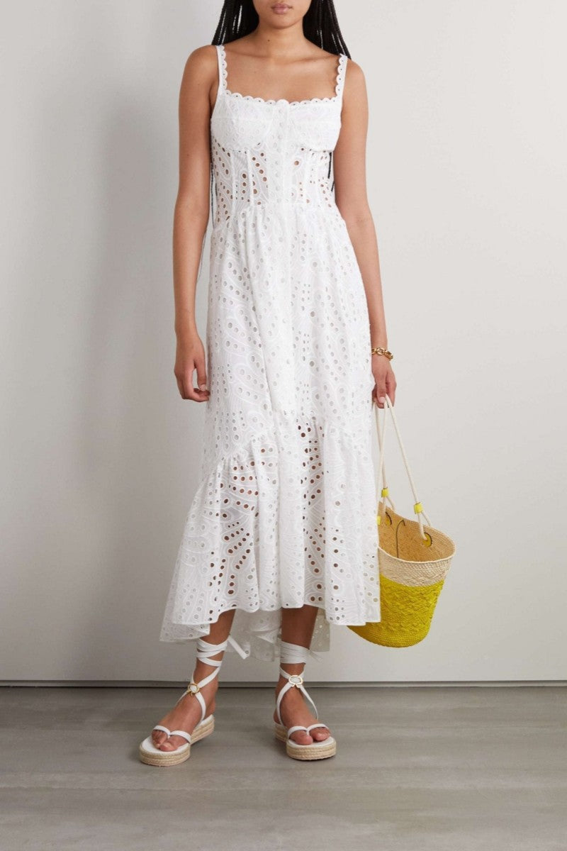 Belinda Embroidered Lace Midi Bustier Dress - View 11