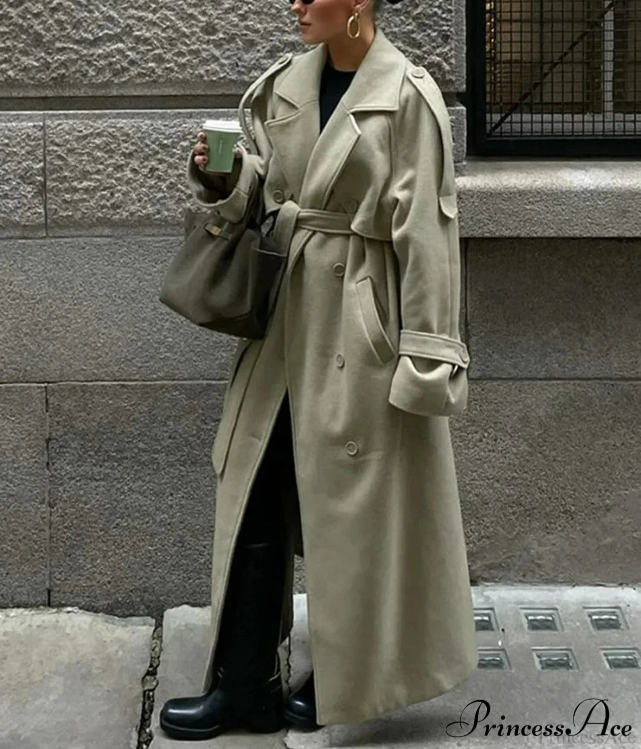 Double-Breasted Wool Belted Overcoat