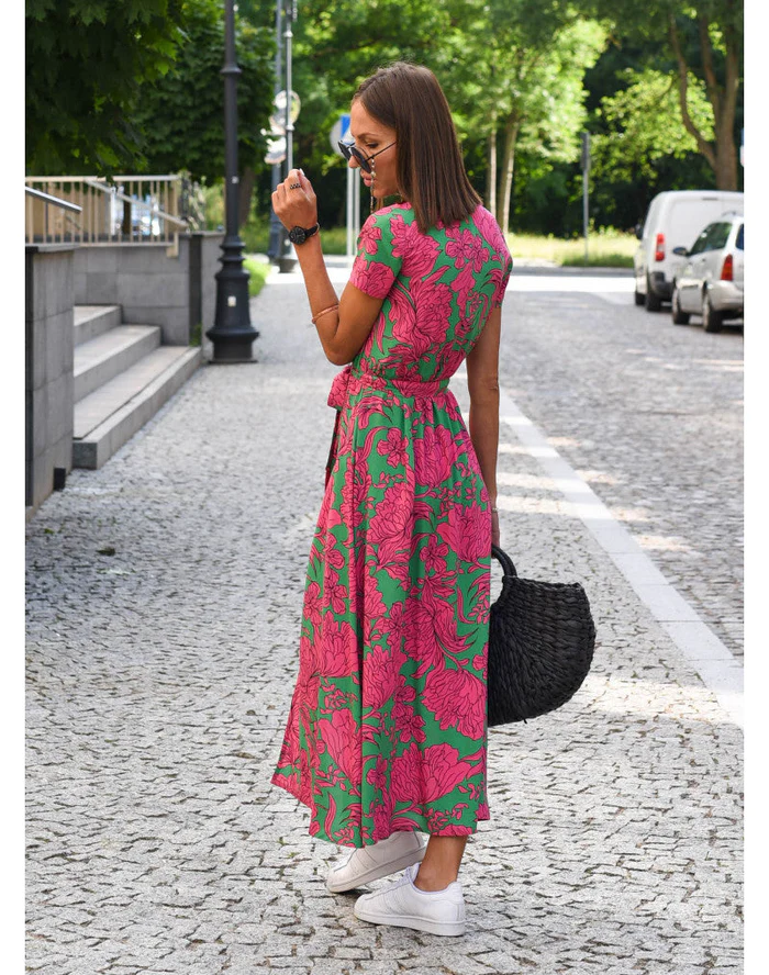 Cotton Blend A-Line Short Sleeve Midi Dress - View 3