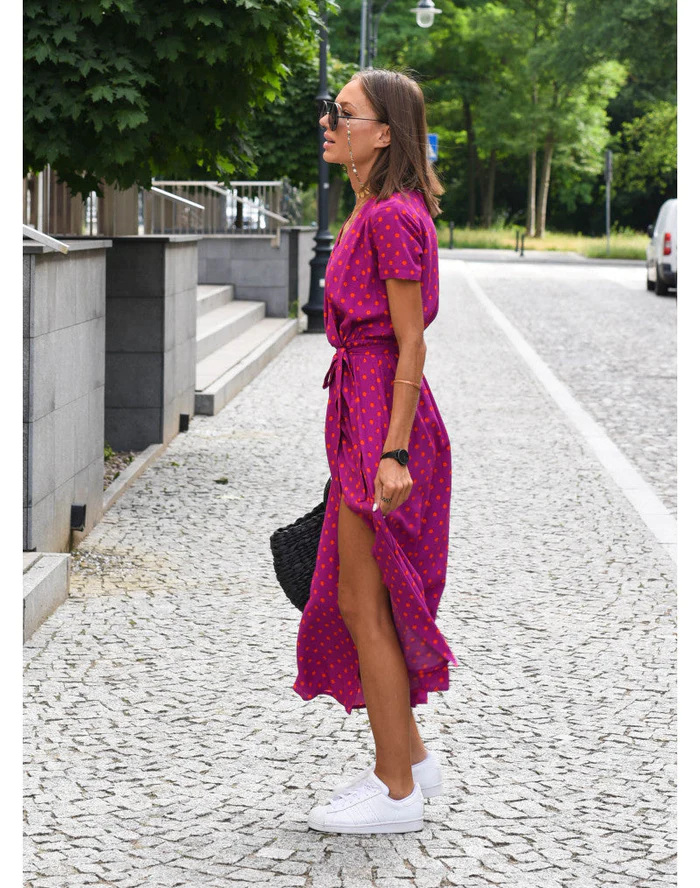 Cotton Blend A-Line Short Sleeve Midi Dress