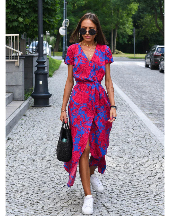 Cotton Blend A-Line Short Sleeve Midi Dress - View 9