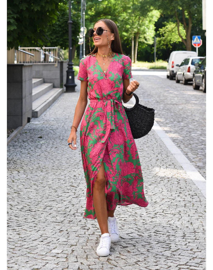 Cotton Blend A-Line Short Sleeve Midi Dress - View 2