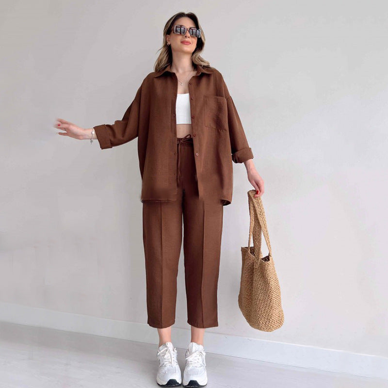 Oversized Shirt and Drawstring Tapered Pants Two Piece Set 5
