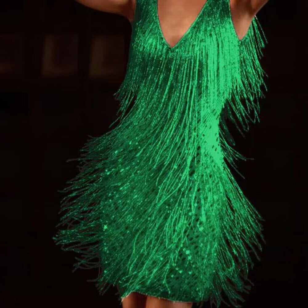 Sequin Deep V-Neck Fringe Hem Bodycon Mini Party Dress - View 4