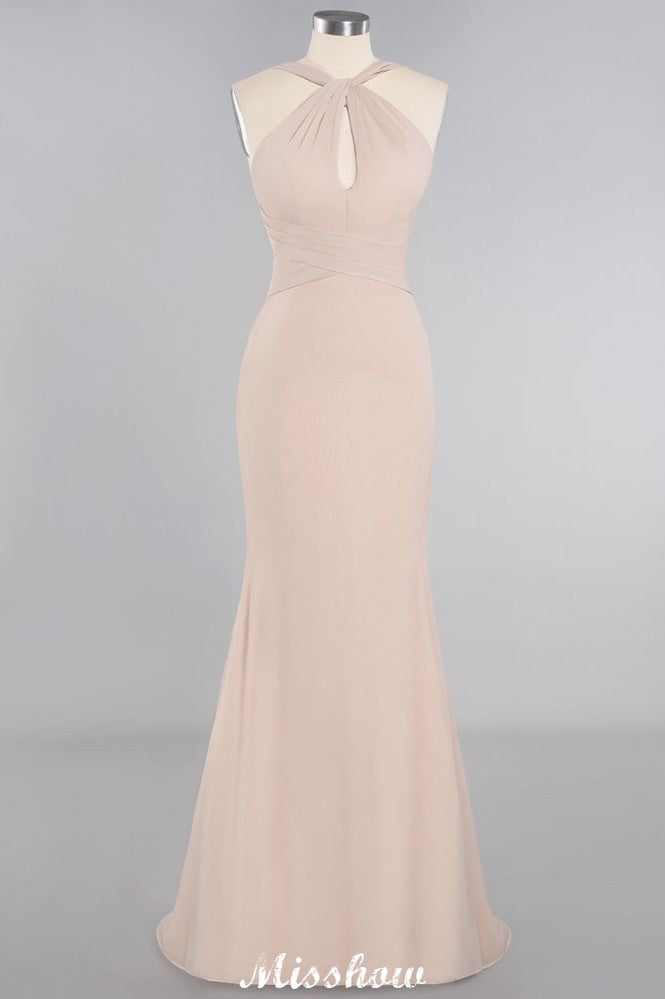 Dreamful Halter Slim Mermaid Bridesmaid Dress Floor Length Party Dress