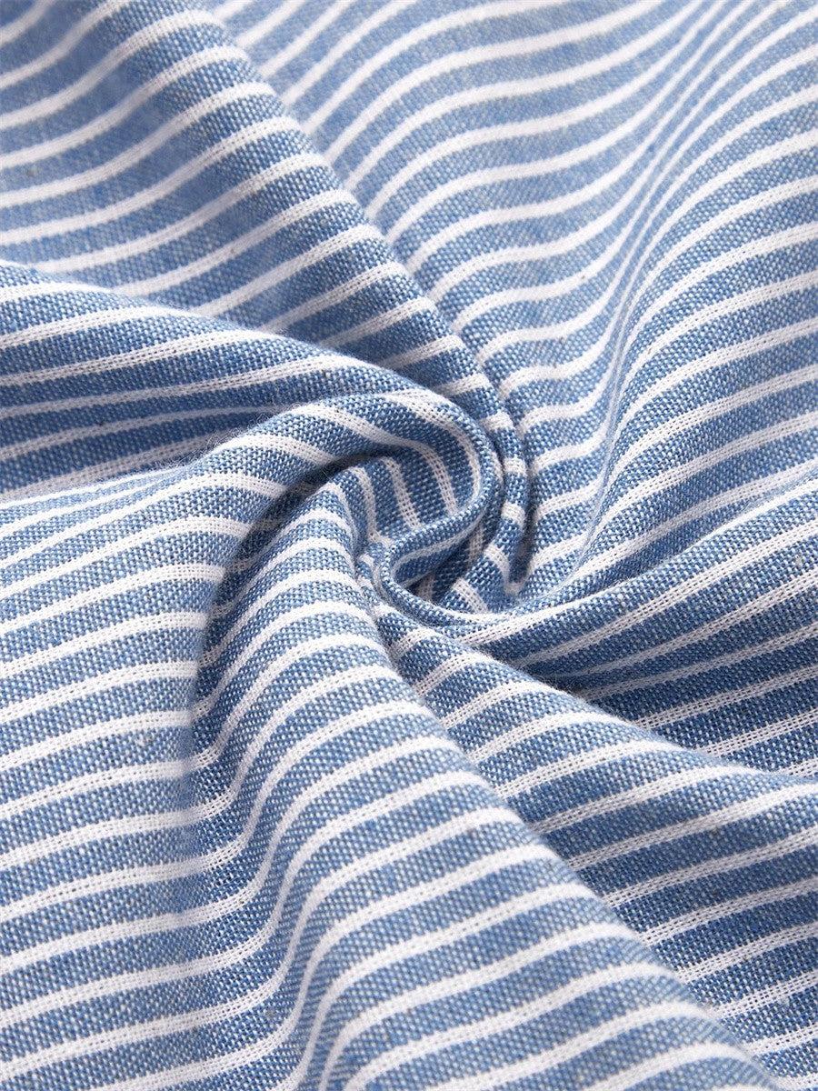 Striped Round Neck Button Front Midi Dress 5