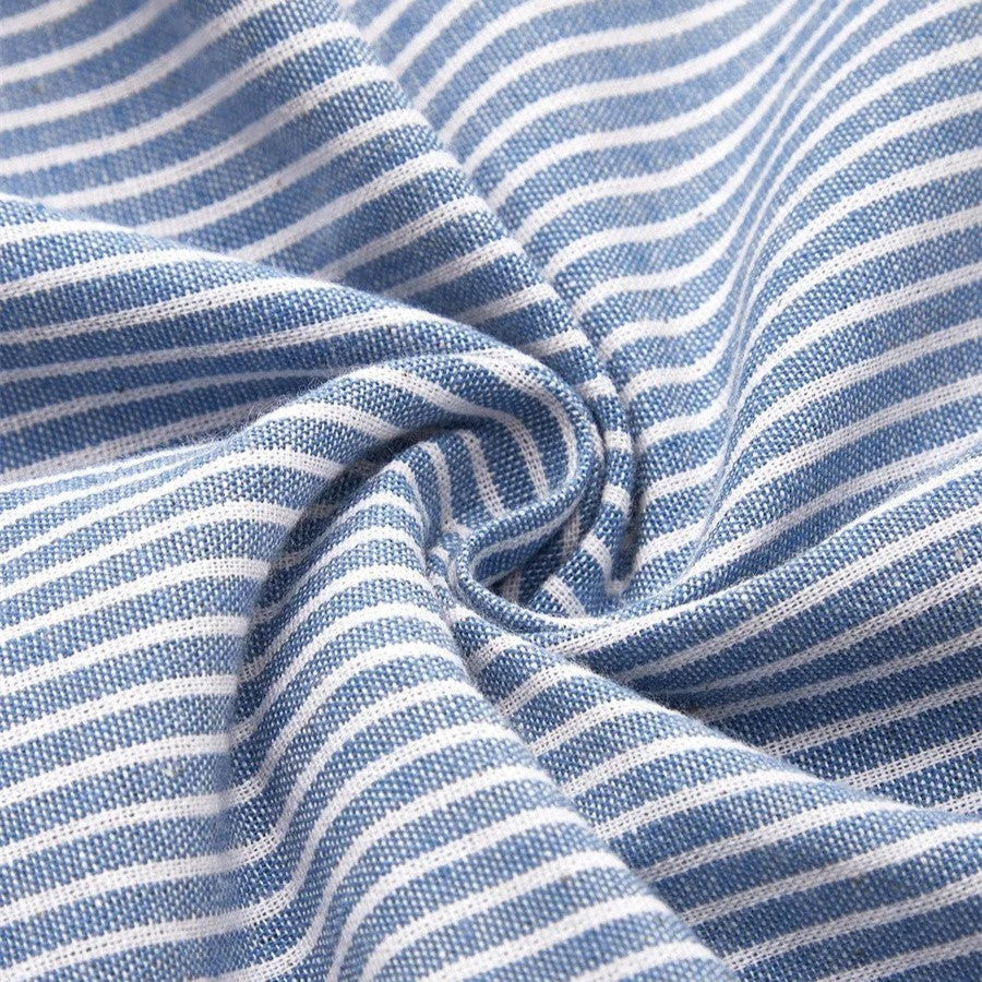 Striped Round Neck Short Sleeve Button Detail Midi Dress 7