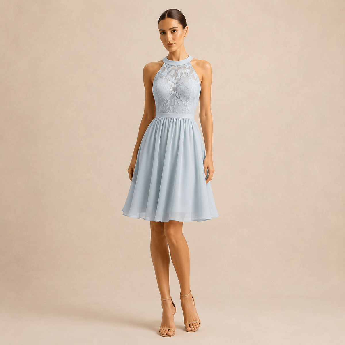 Lace Halter Neck Fit and Flare Midi Dress 13