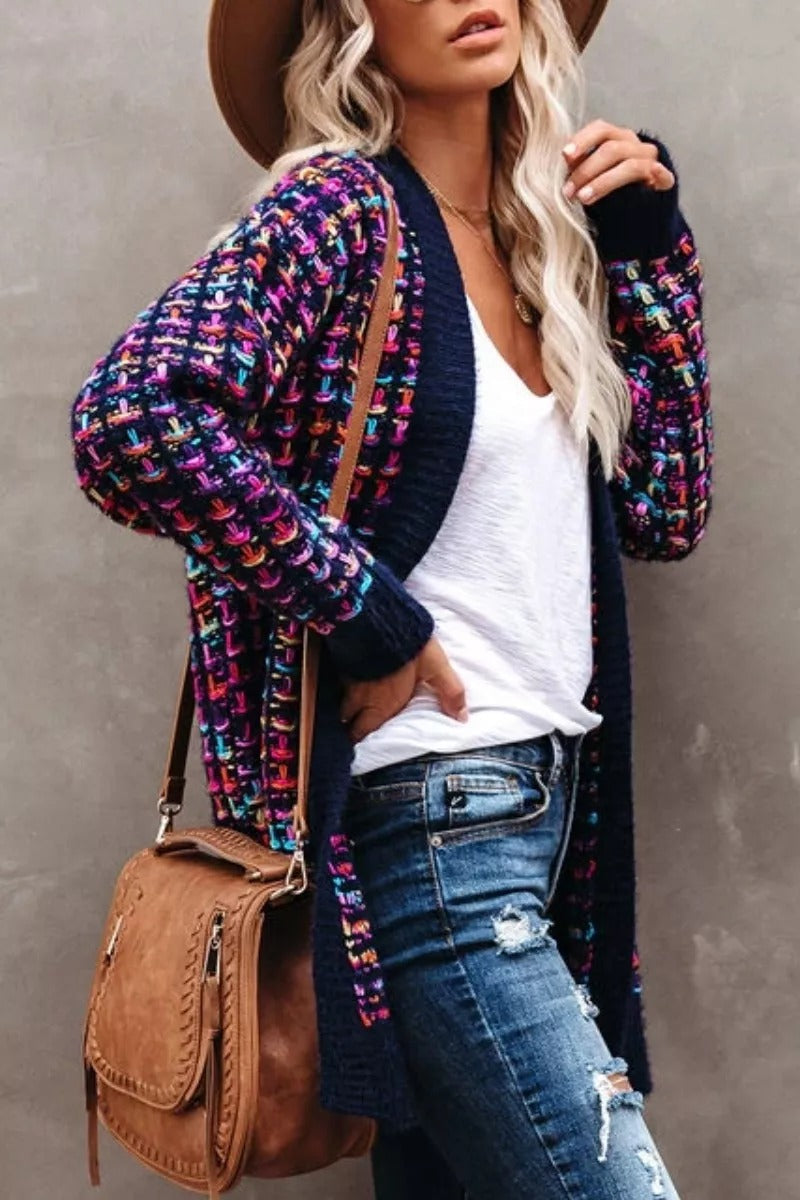 Vintage Patchwork Houndstooth Design Loose Cardigan (3 Colors)