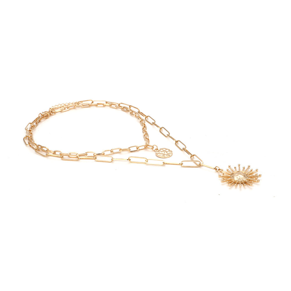 Vintage Stacked Metal Sun Pendant Necklace