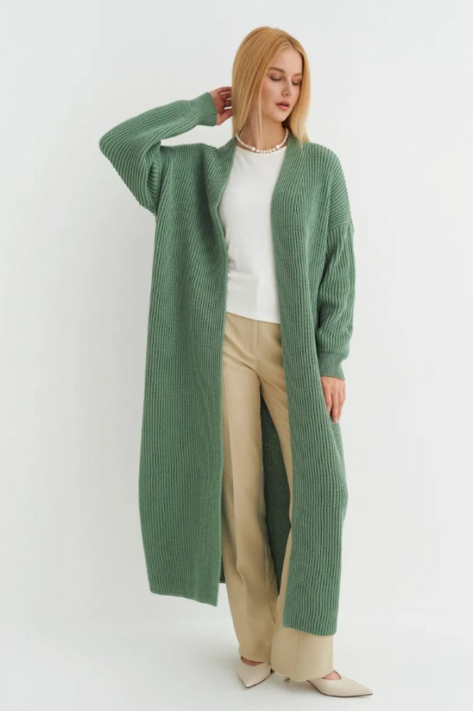 Chic Long-Length Knit Cardigan for Cozy Layering Style