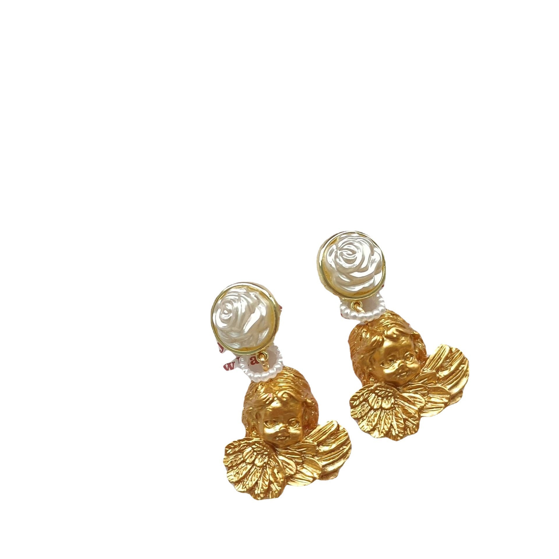 Vintage Angel Pearl Flower Stud Earrings