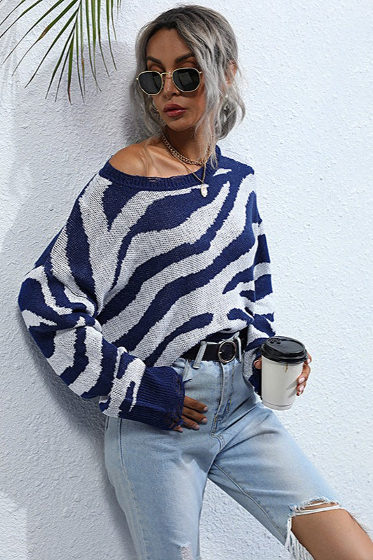 Chic Distressed Zebra Print Sweater for Effortless Style