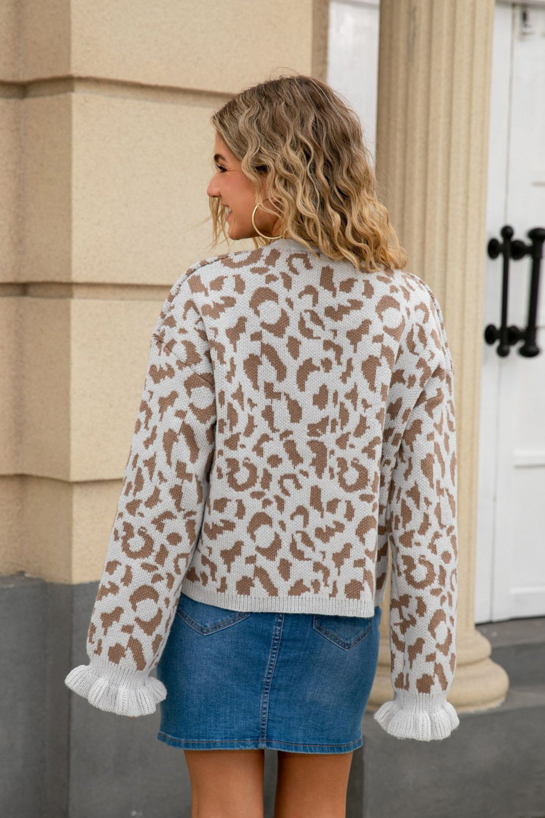 Leopard Jacquard Tie Front Cardigan for Elegant Layering