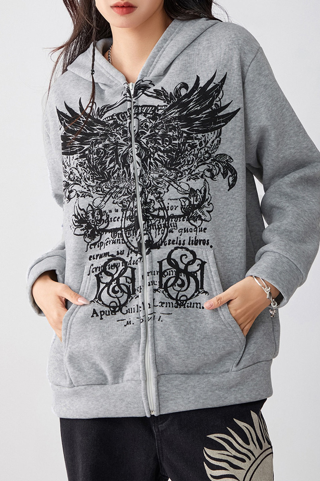 Graphic Print Zipper Hoodie