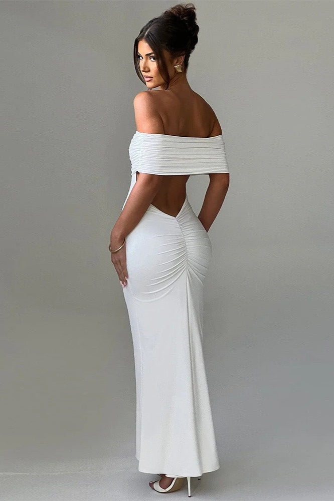 Off Shoulder Foldover Bardot Fishtail Maxi Dress 14