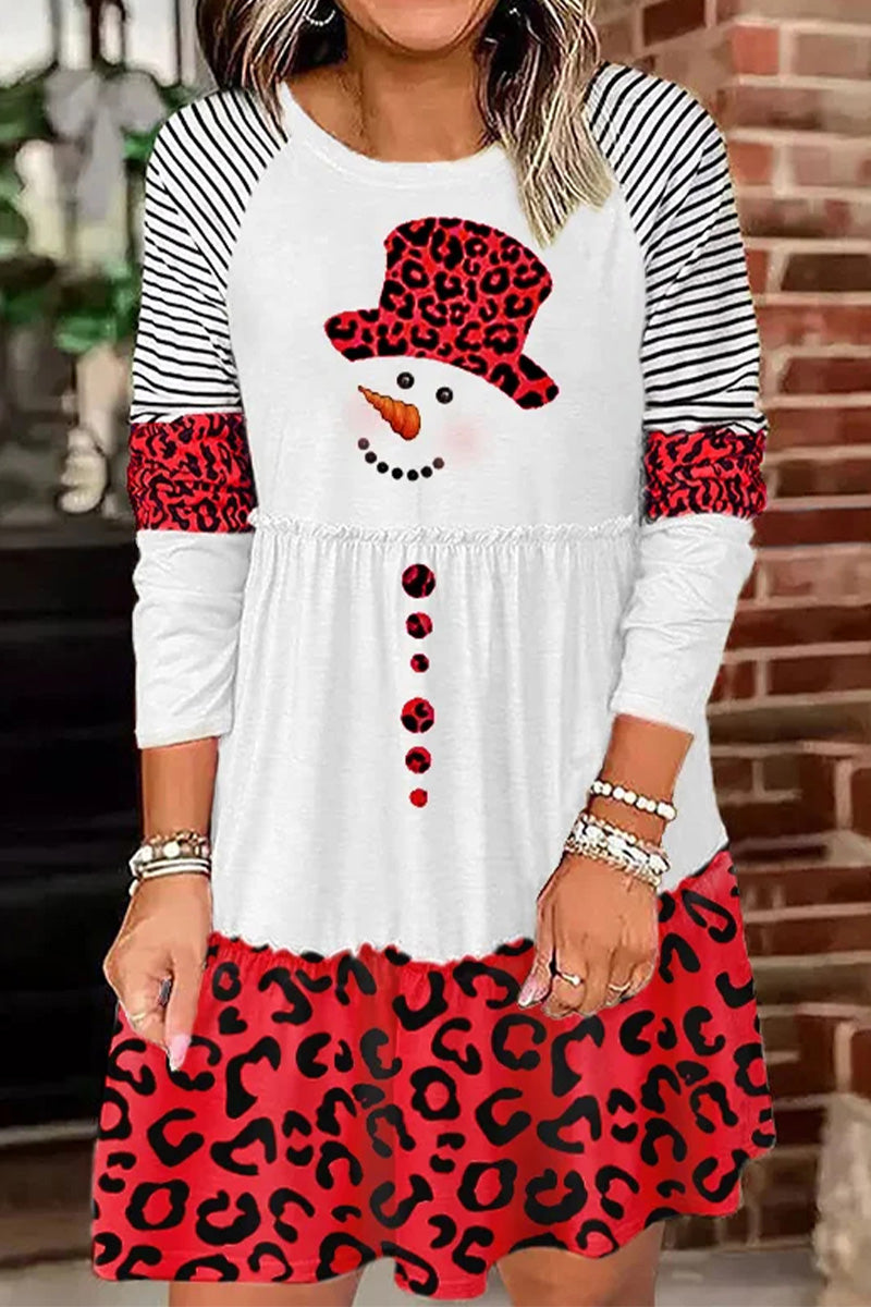 Christmas Snowman Print Long Sleeve Dress  Fashionpara