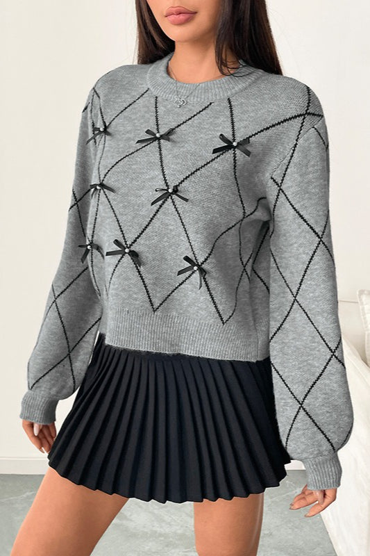 Crew Neck Pullover with Bow Detail