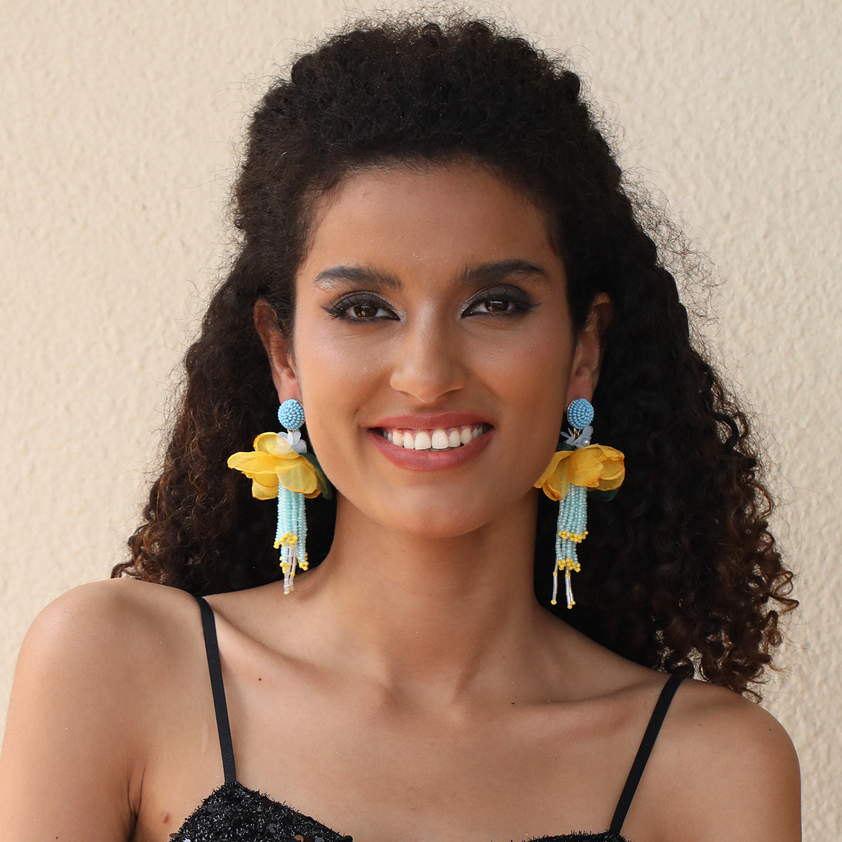 Handmade Fabric Rice Bead Tassel Earrings