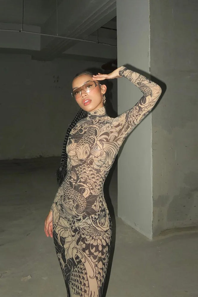 Weird Puss Mesh Print Maxi Dress