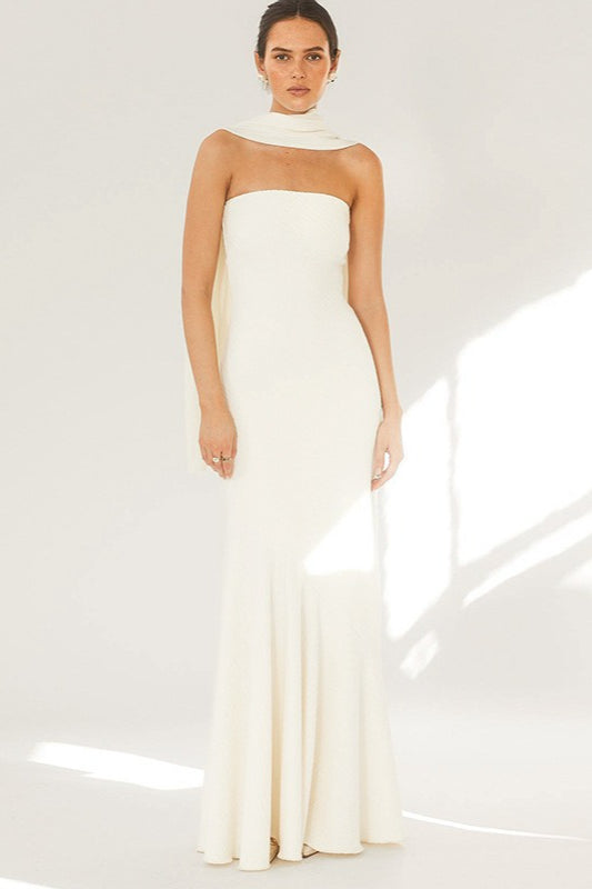 Strapless Scarf Detail Mermaid Maxi Gown