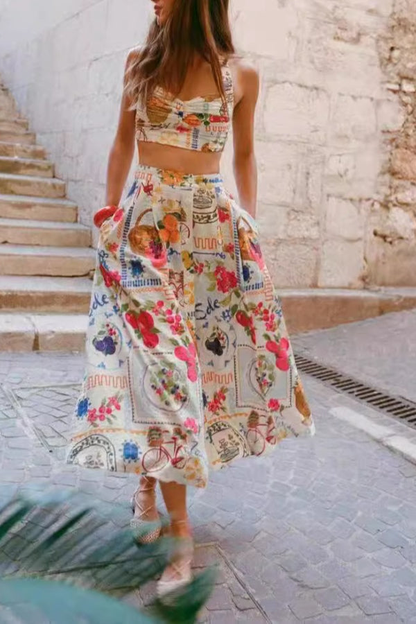 Fashionable casual vest personalized print suspender  Midi Dress - Fashionpara