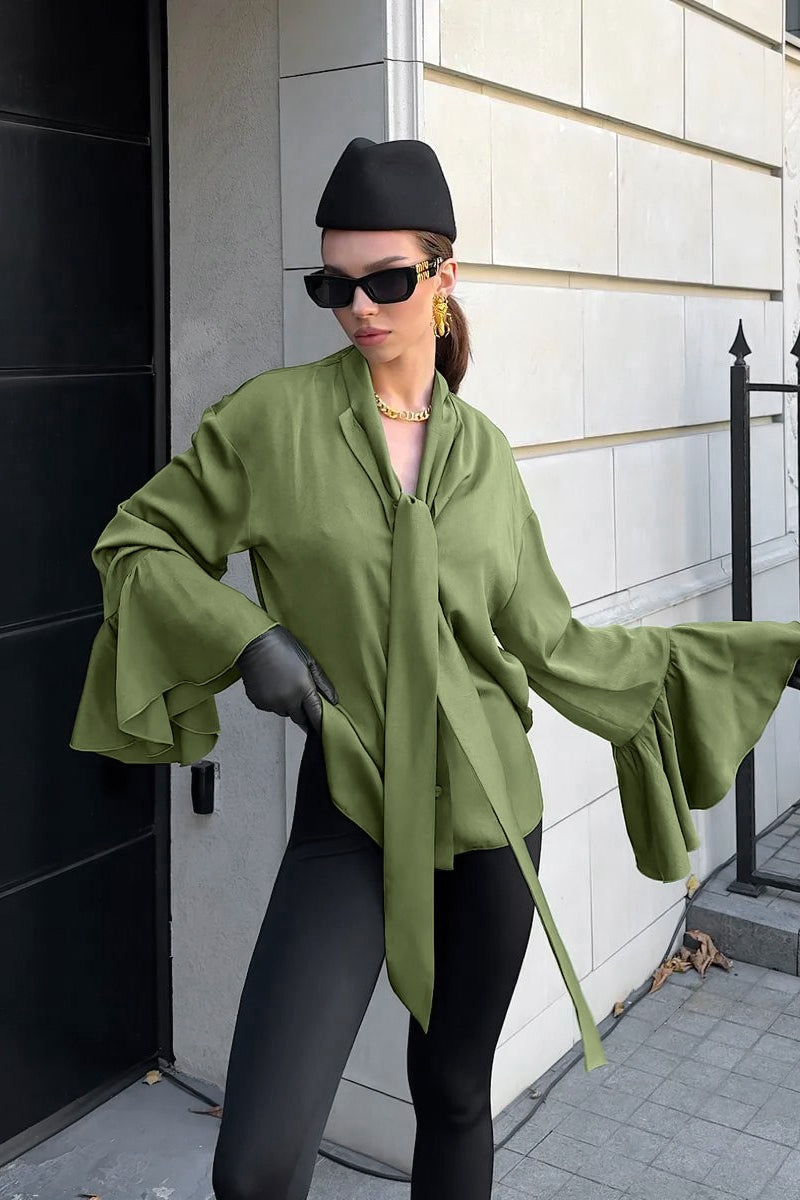 Lazy Flare Sleeve Ruffle Blouse