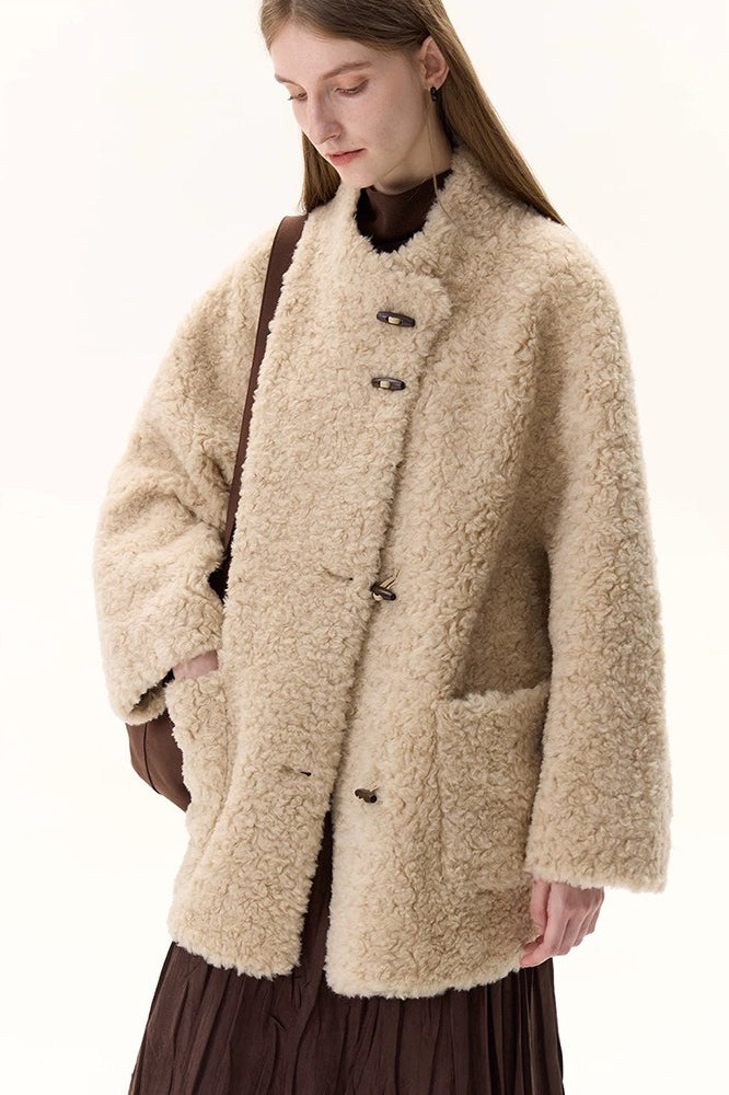 Pure Wool Bouclé Horn Button Shearling Coat