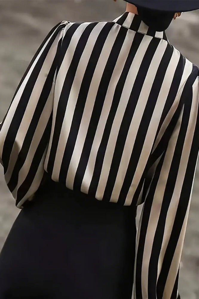 Striped Plus Size Satin Gold Button Elegant Workwear