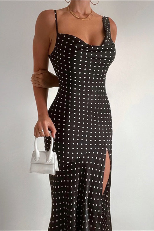 Polka Dot Cami V-Neck Backless Split Maxi Dress