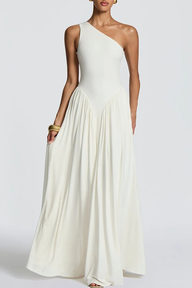 One Shoulder Drop Waist A Line Maxi Dress