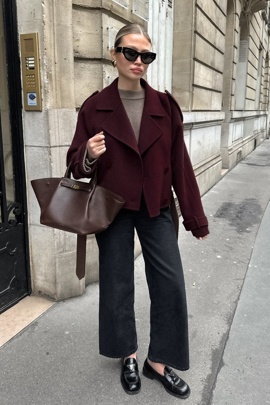 Double Breasted Belted Wool Blend Jacket